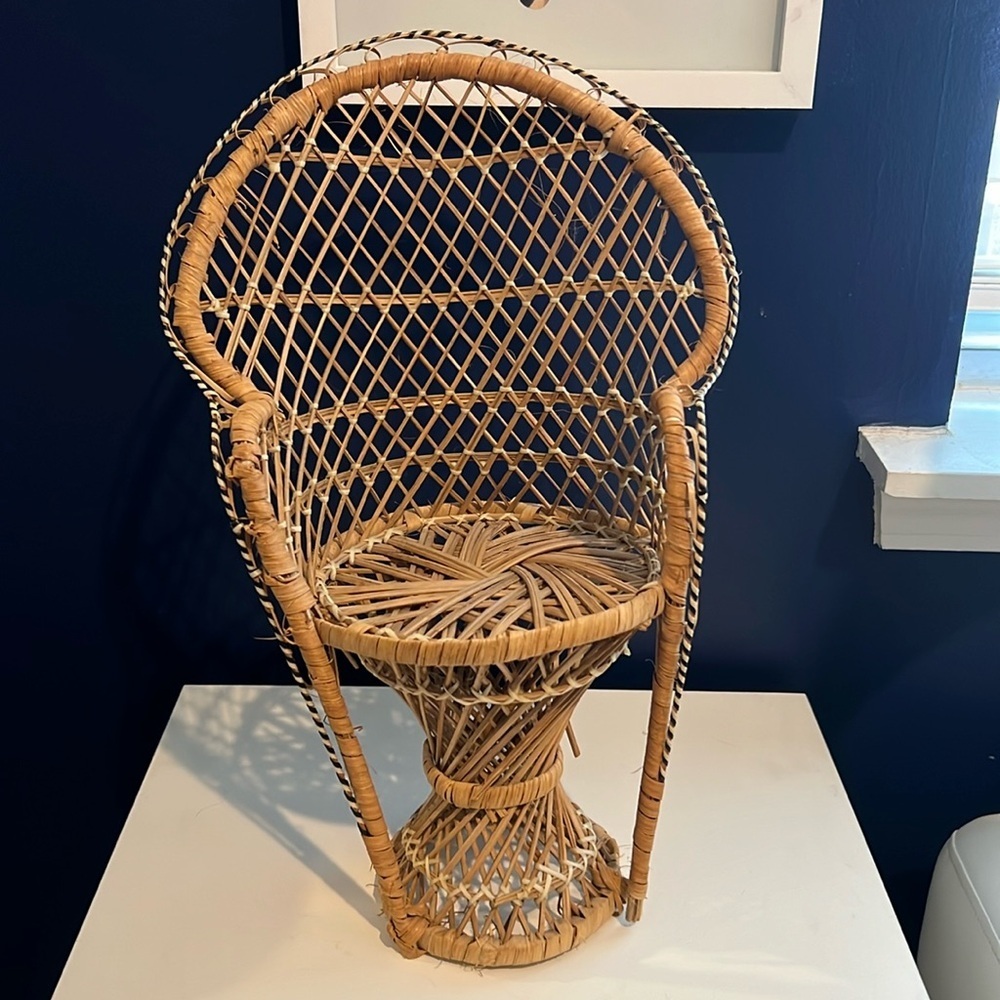 Mini Wicker Chair Plant Stand